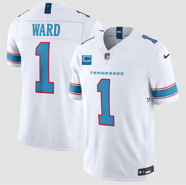 Men's White Tennessee Titans #1 Cameron Ward 2026 With 2-Star C Patch F.U.S.E. Vapor Limited Stitched Football Jersey